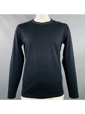 JIL SANDER Size XL Black White Jersey Contrast Trim Crew Neck Pullover